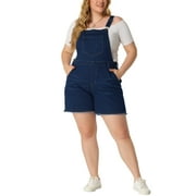 Women's Plus Size Ripped Raw Hem Chambray Short Denim Jumpsuit